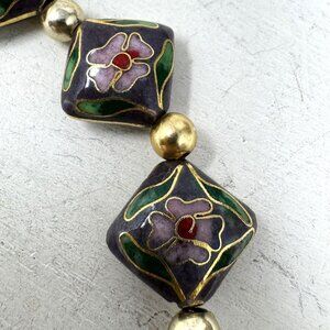 Vintage Cloisonne Lavender Floral Square Beads Handcrafted Jewelry Component